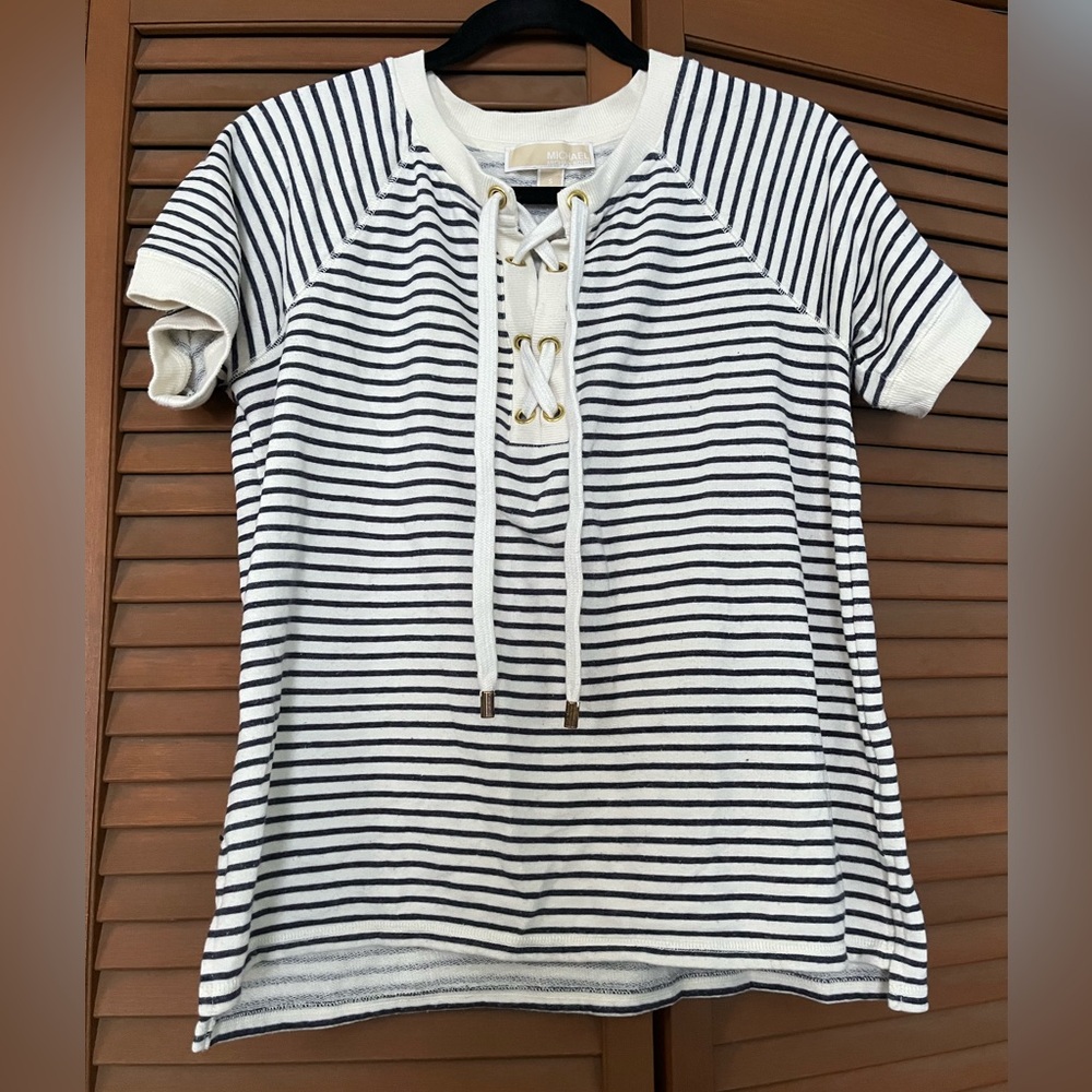 Michael Kors Navy and White Striped Top
